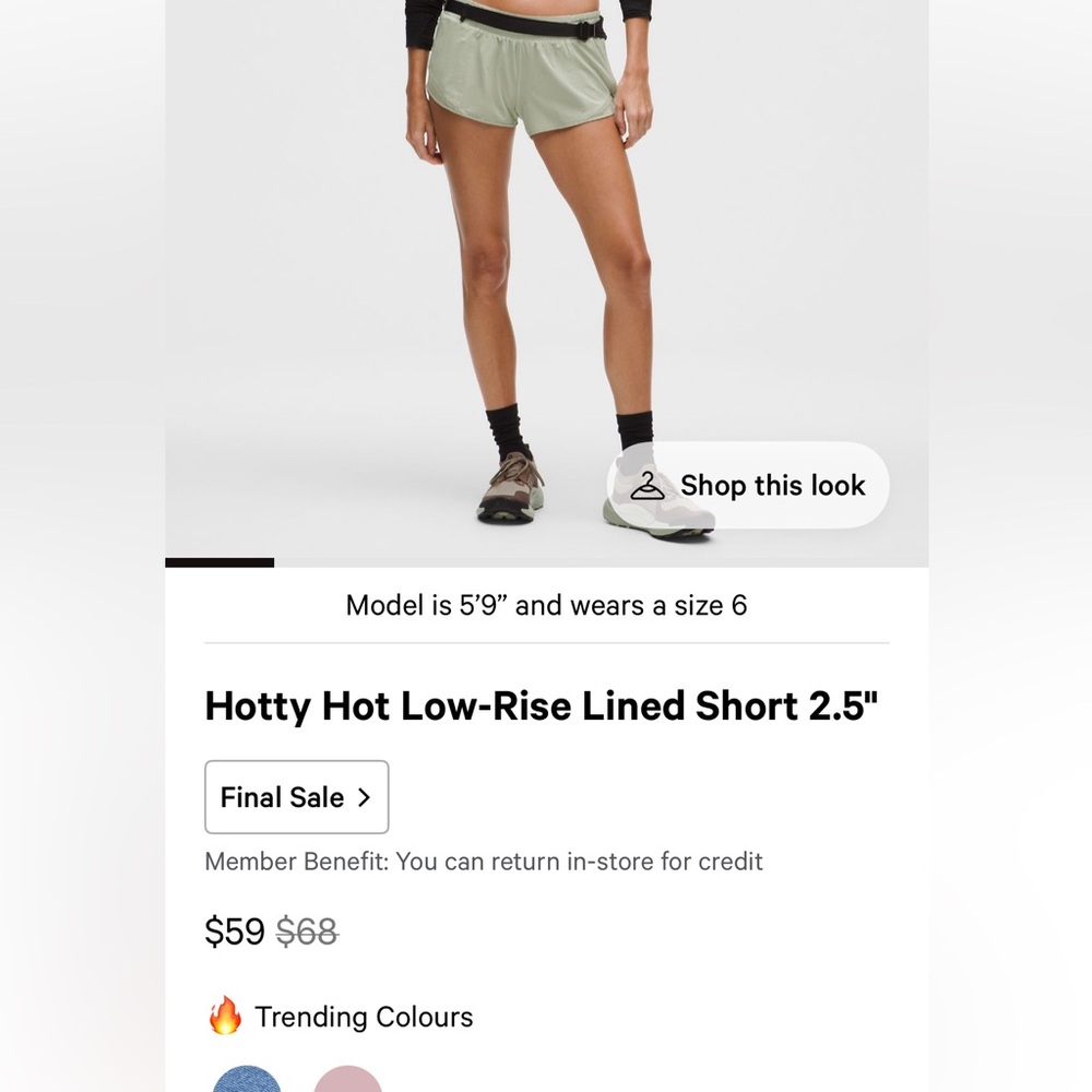 lululemon athletica Hotty Hot Shorts, 2.5”, Fog Green, size 6, EUC